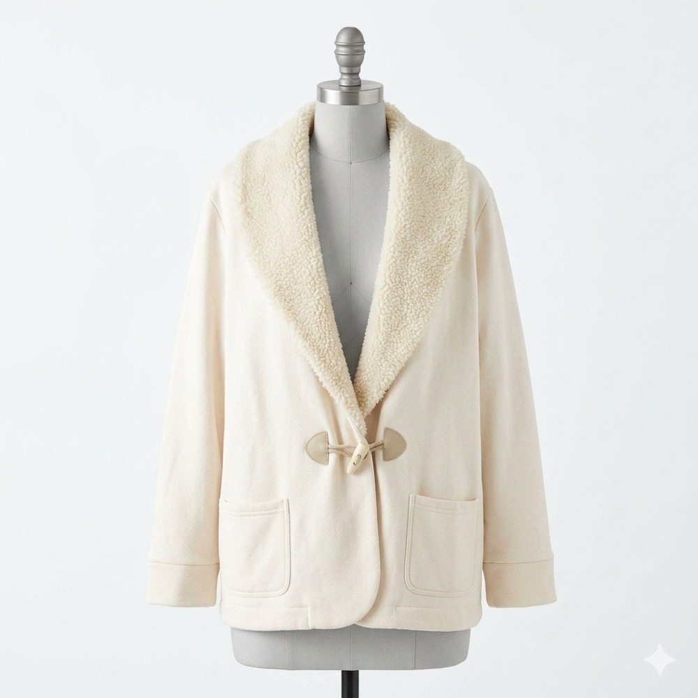 Lauren Ralph Lauren Cream Toggle Sweatshirt Jacket Faux Shearling Collar 3X